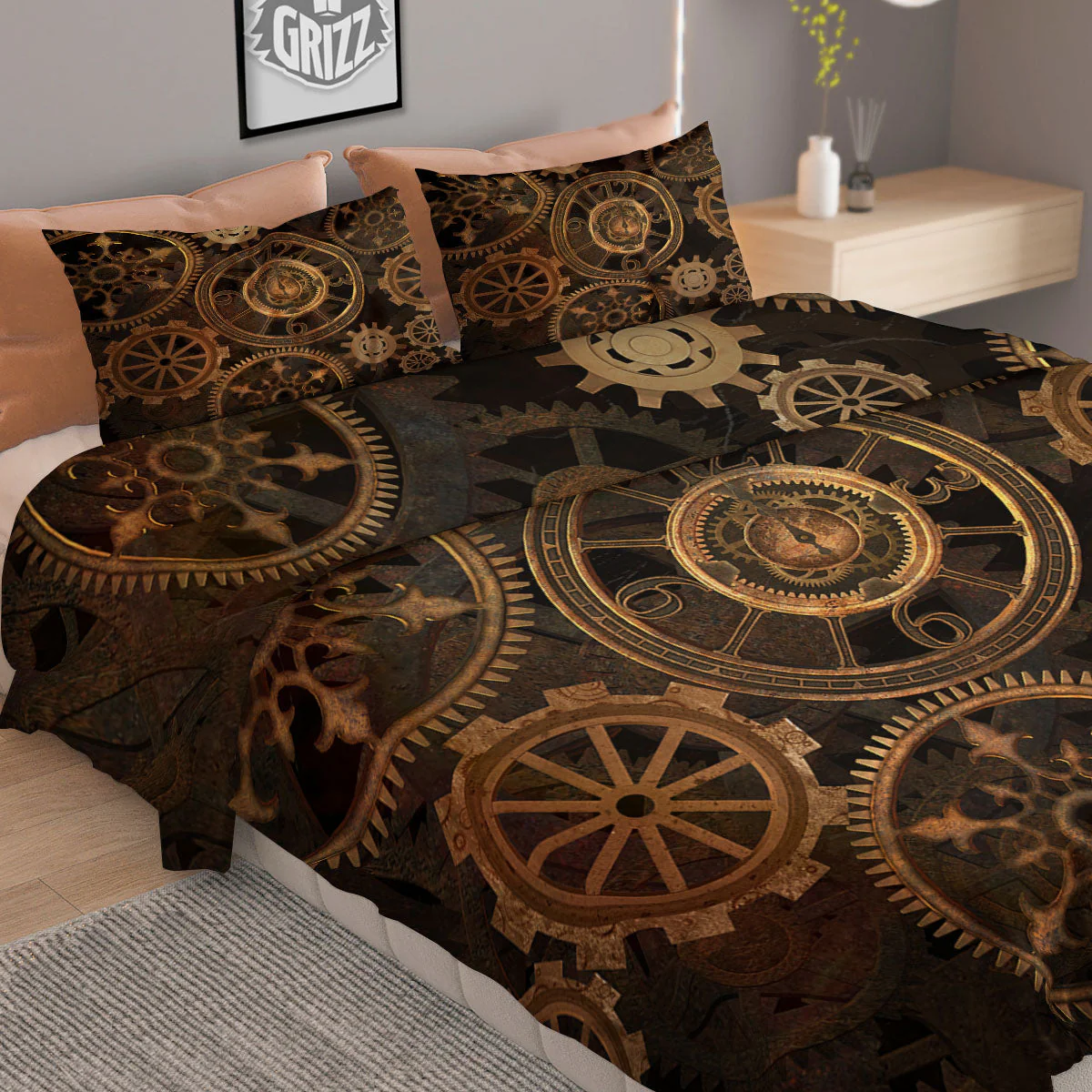 Steampunk Gears Vintage Print Duvet Cover Bedding Set - Image 2