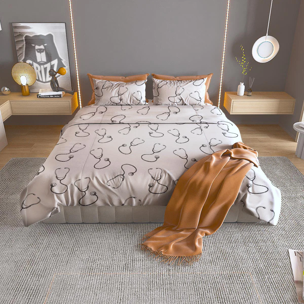 Stethoscope Sign Print Pattern Duvet Cover Bedding Set