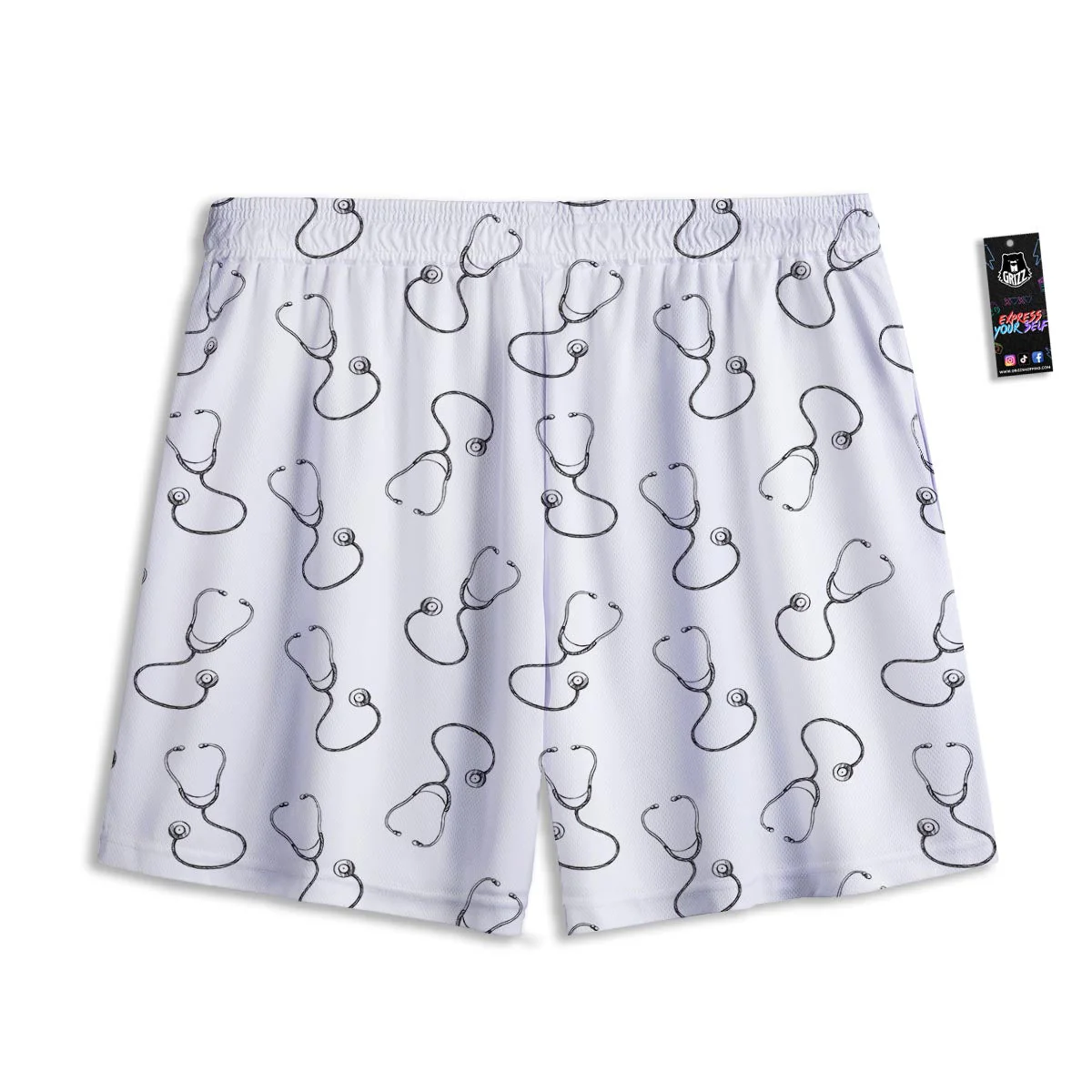 Stethoscope Sign Print Pattern Mesh Shorts - Image 2