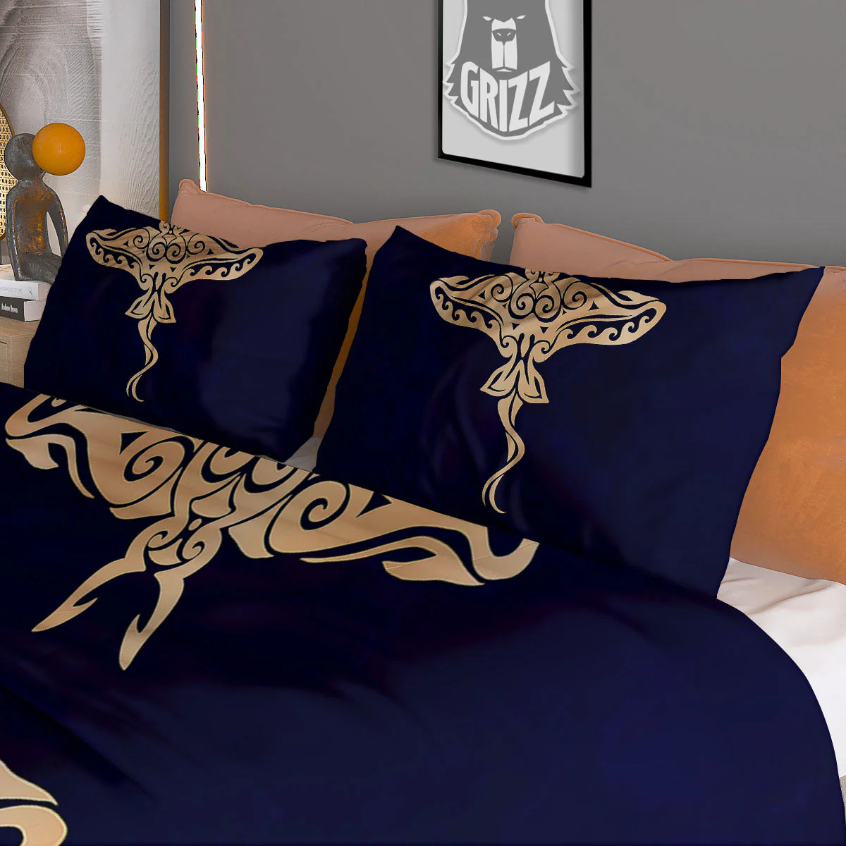 Stingray Spiritual Golden Print Duvet Cover Bedding Set - Image 3