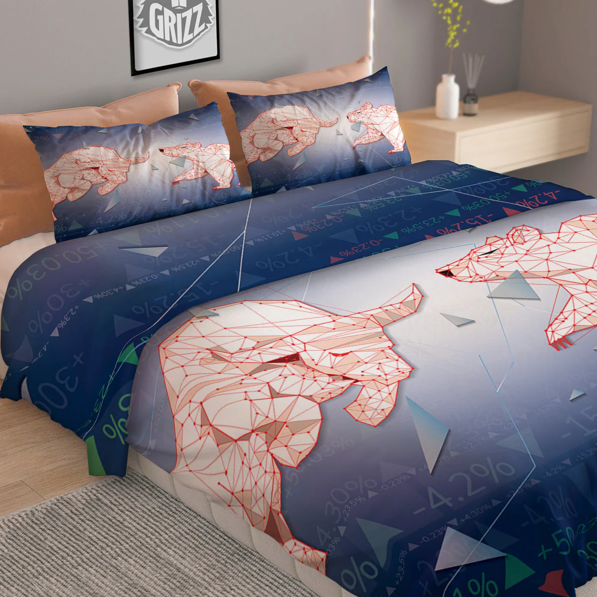 Stock Market Bear And Bull Print Duvet Cover Bedding Set - Image 2