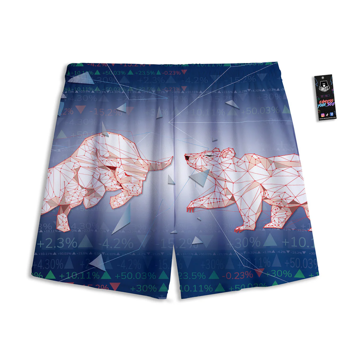 Stock Market Bear And Bull Print Mesh Shorts - Image 2