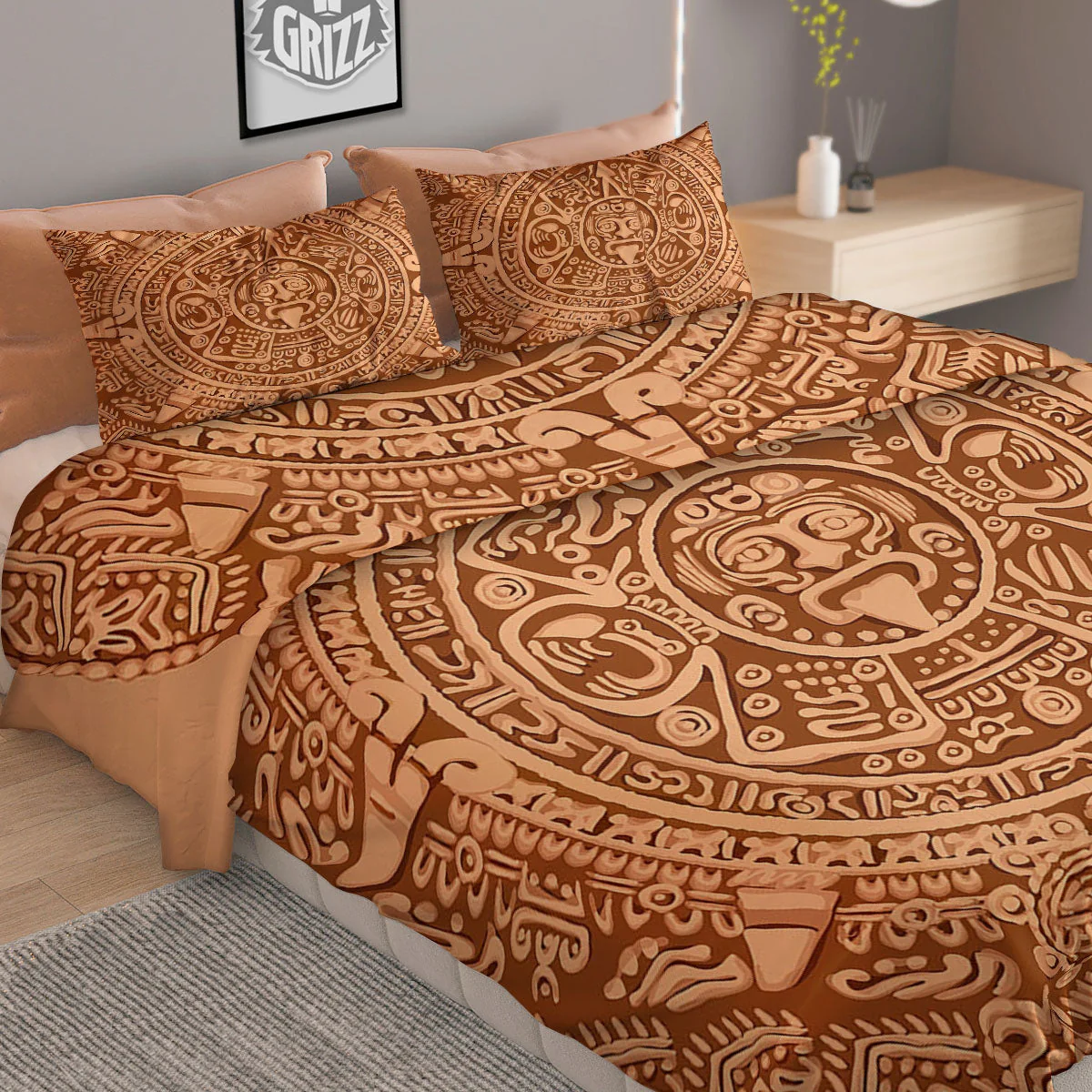 Stone Mayan Print Duvet Cover Bedding Set - Image 2