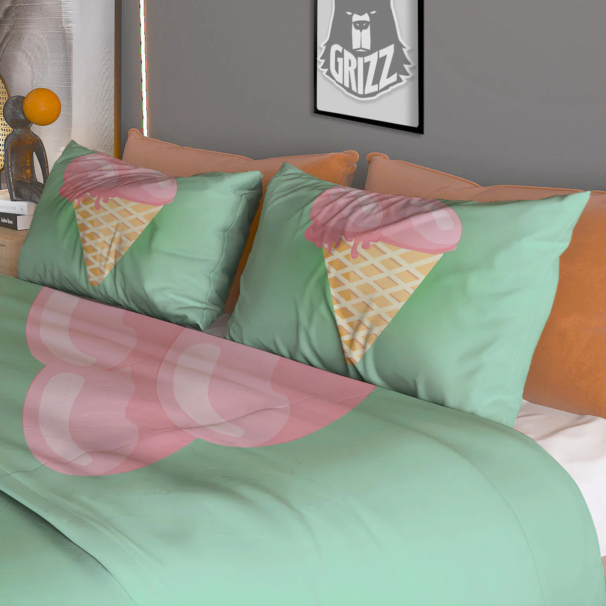 Strawberry Ice Cream Teal Print Duvet Cover Bedding Set - Image 3