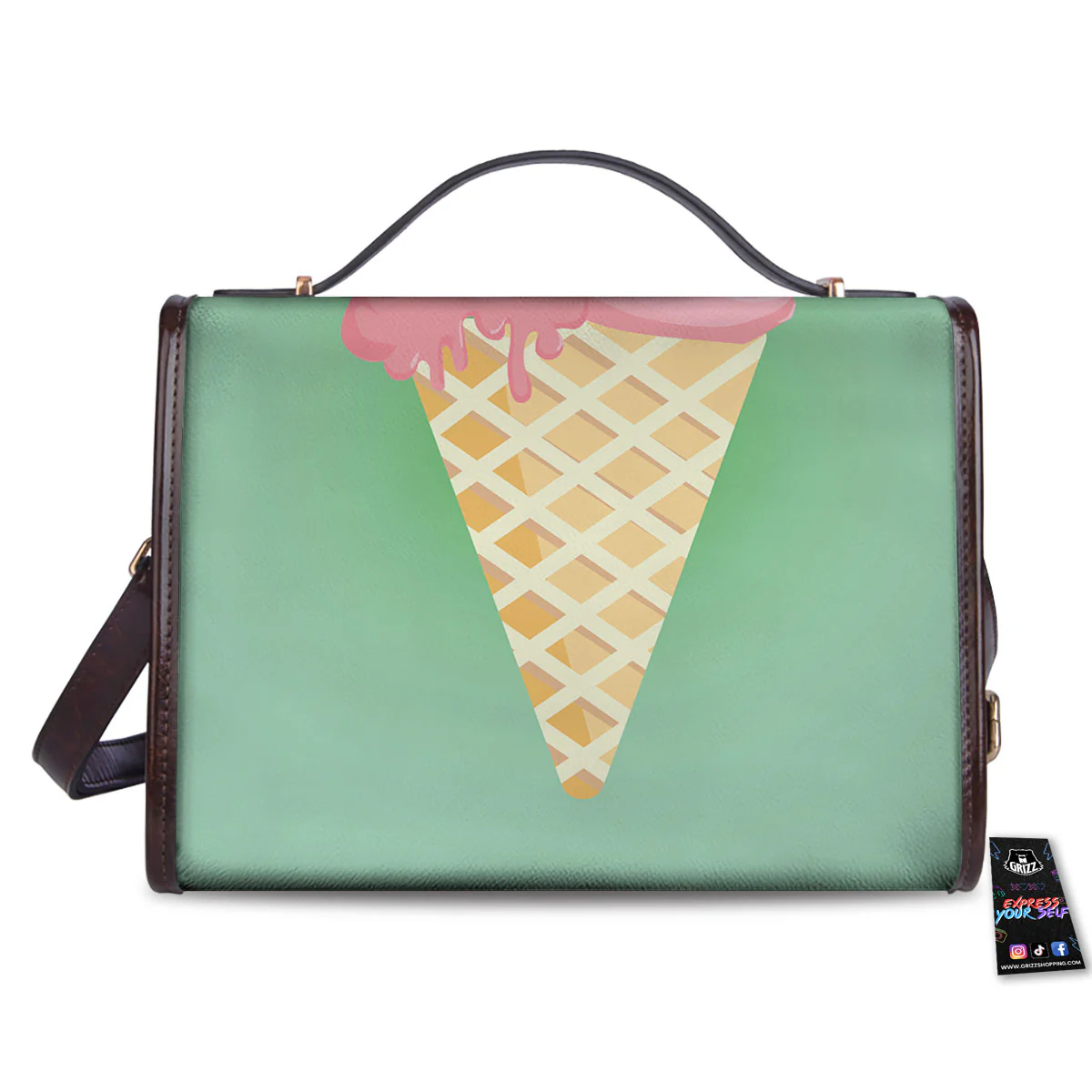 Strawberry Ice Cream Teal Print Women's Satchel Bag - Image 2