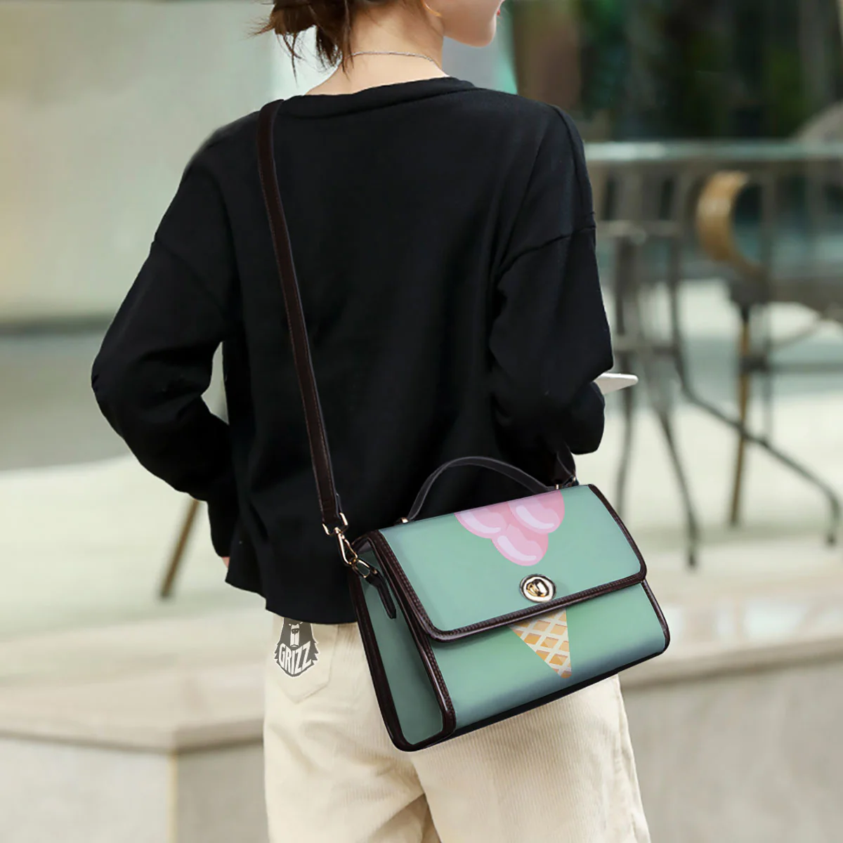 Strawberry Ice Cream Teal Print Women's Satchel Bag - Image 3
