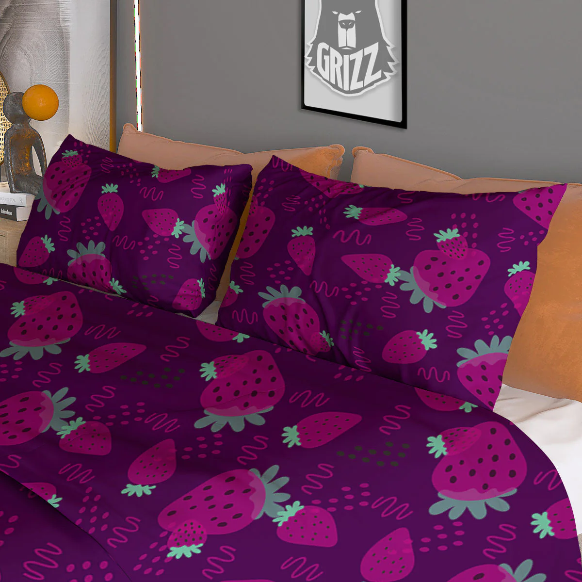 Strawberry Purple Print Pattern Duvet Cover Bedding Set - Image 3