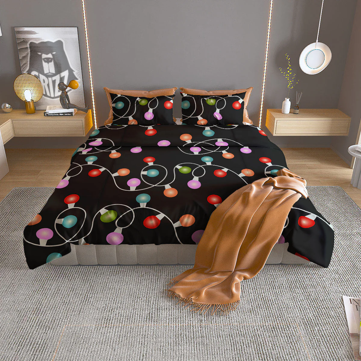 String Lights LED Christmas Print Duvet Cover Bedding Set