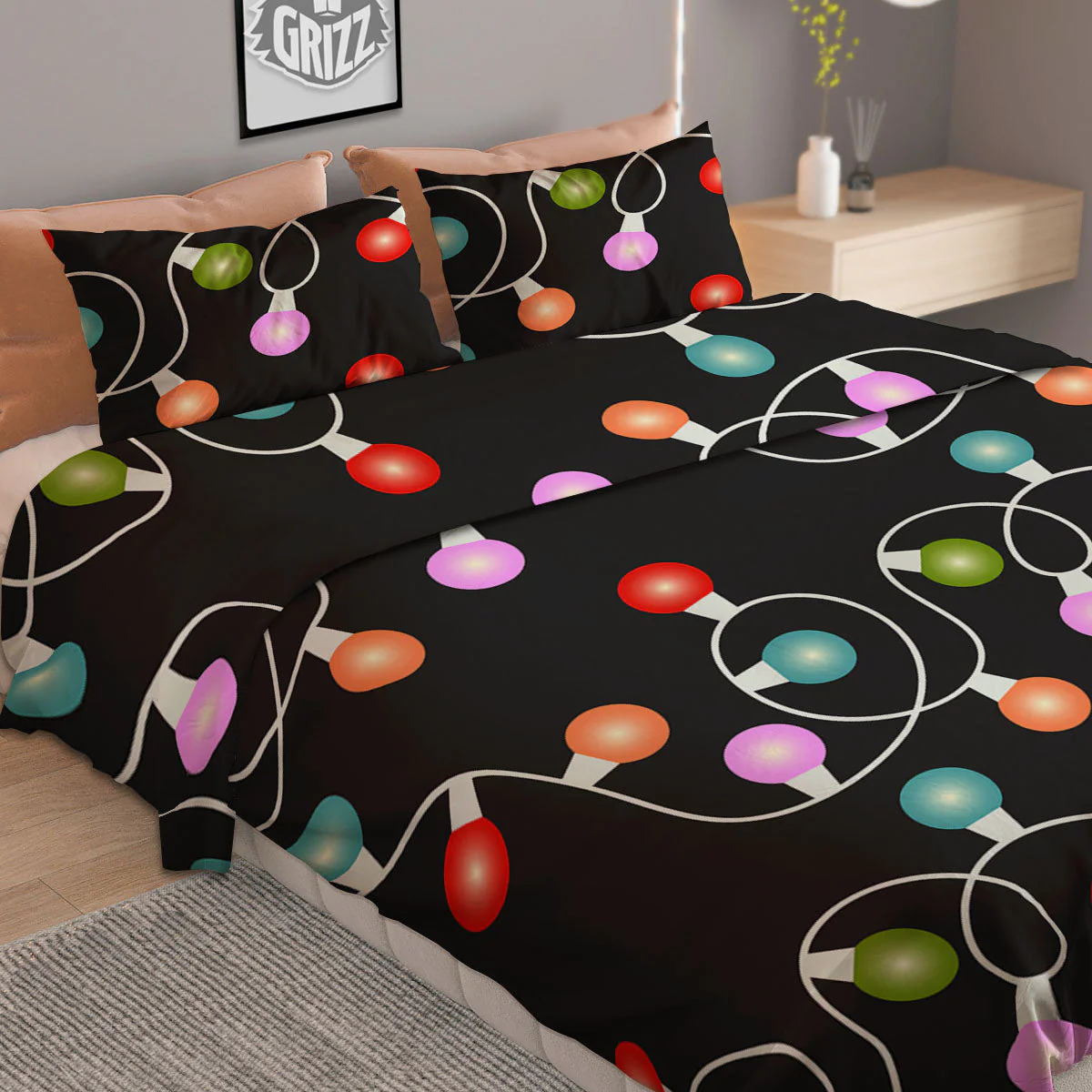 String Lights LED Christmas Print Duvet Cover Bedding Set - Image 2