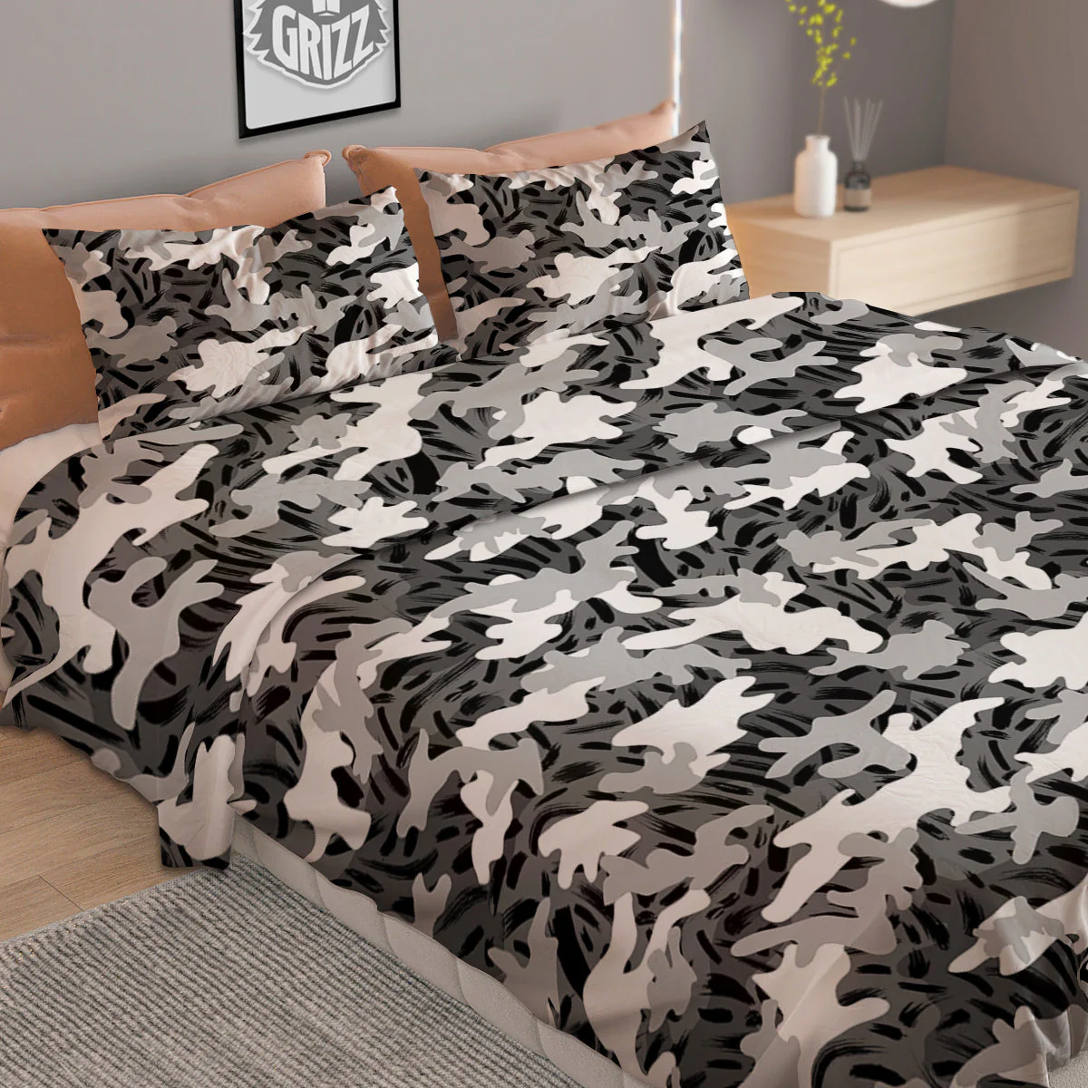 Stripe Camo Winter Tiger Print Pattern Duvet Cover Bedding Set - Image 2