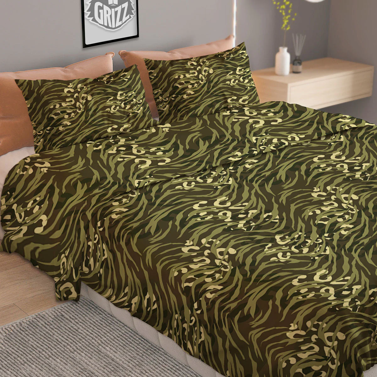 Stripe Camouflage Green Tiger Print Duvet Cover Bedding Set - Image 2