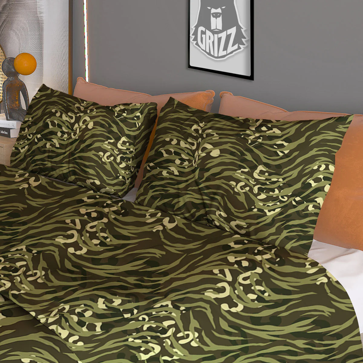 Stripe Camouflage Green Tiger Print Duvet Cover Bedding Set - Image 3
