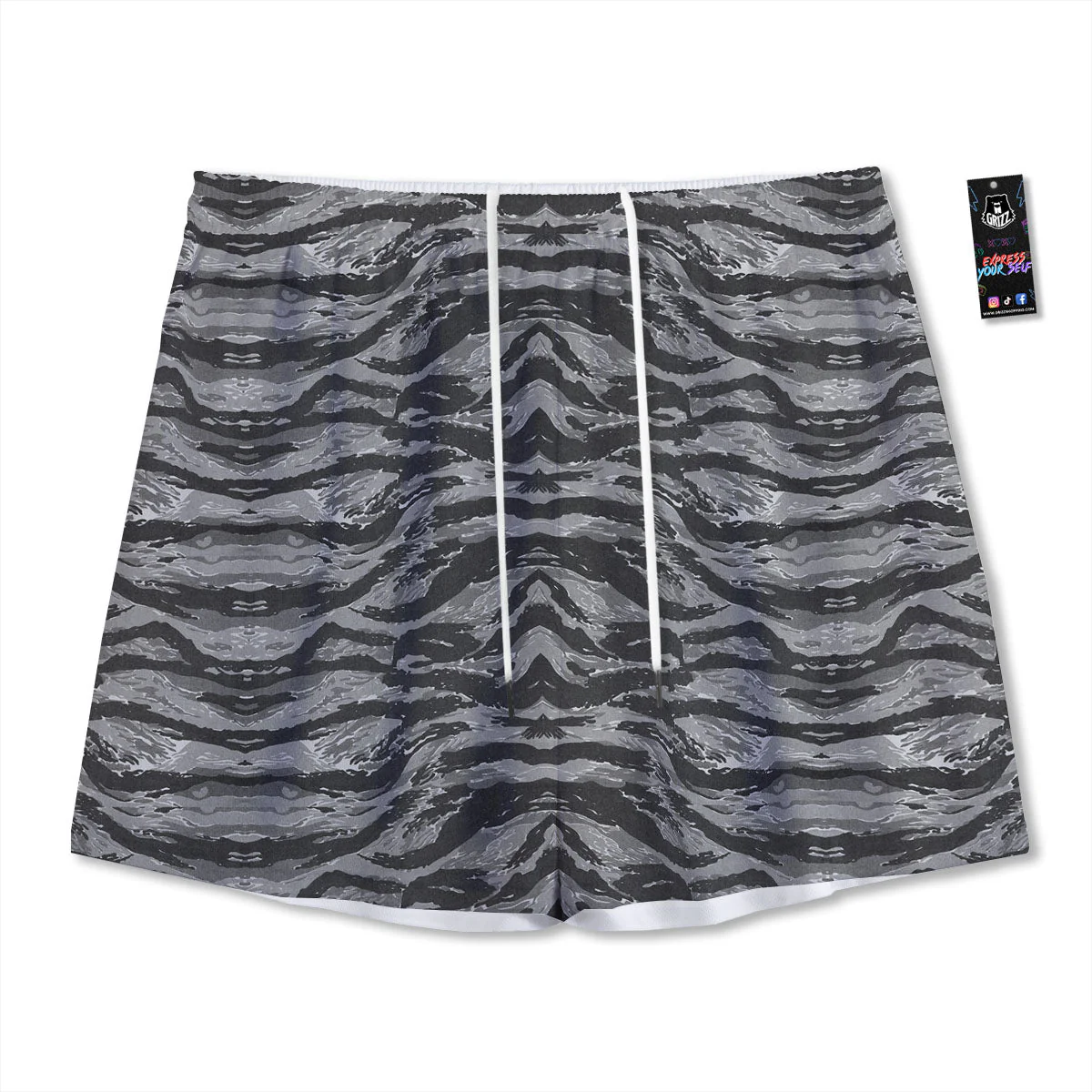Stripe Camouflage Grey Tiger Print Mesh Shorts