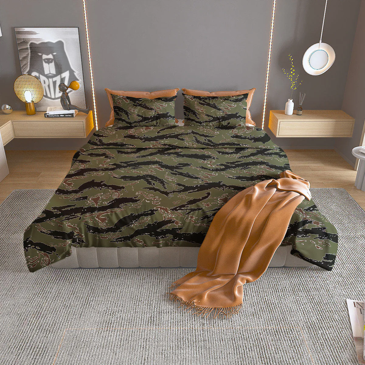 Stripe Camouflage Military Tiger Print Duvet Cover Bedding Set