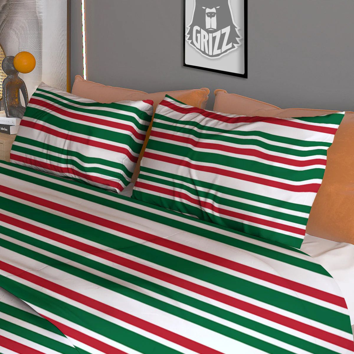 Stripe Candy Cane Print Pattern Duvet Cover Bedding Set - Image 3