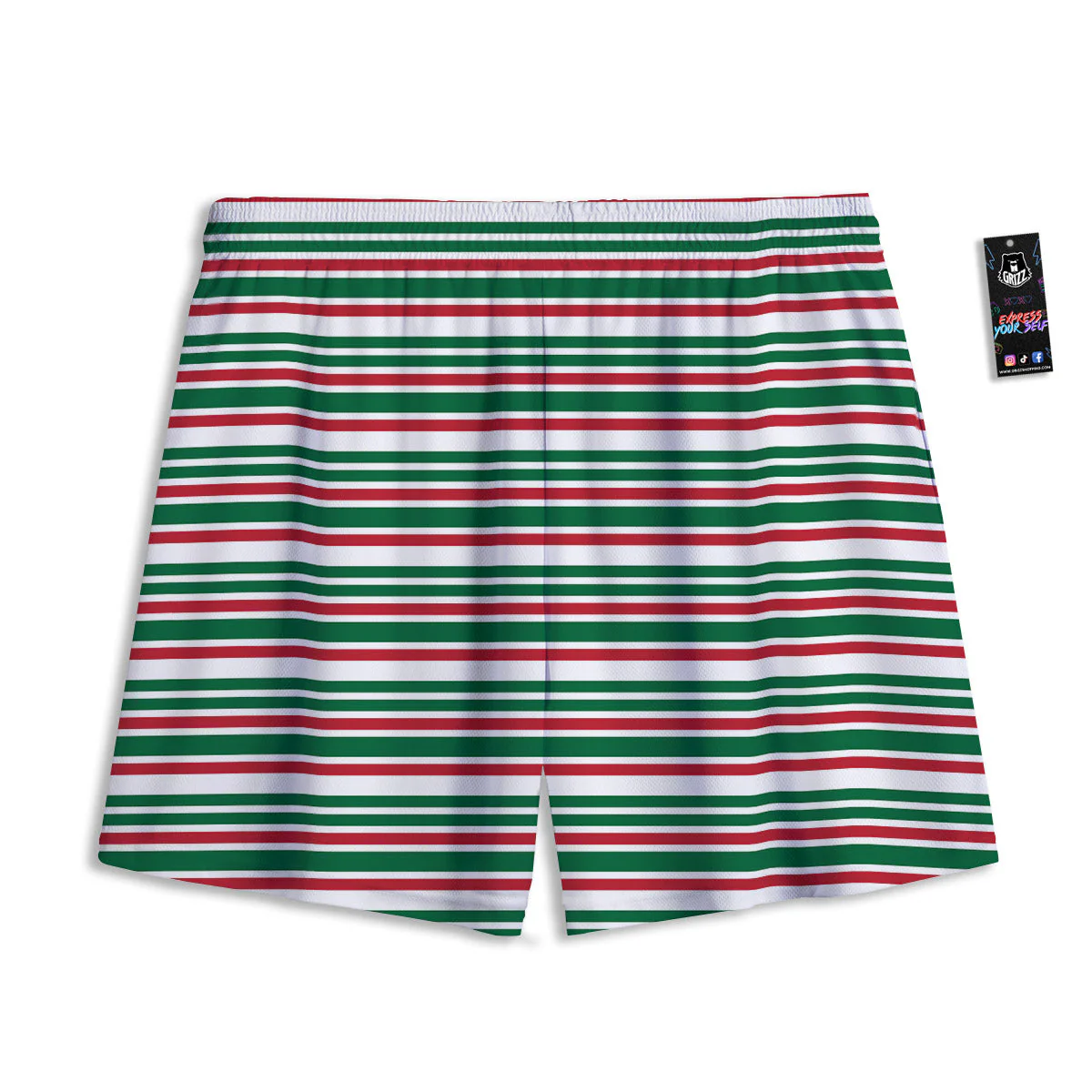 Stripe Candy Cane Print Pattern Mesh Shorts - Image 2