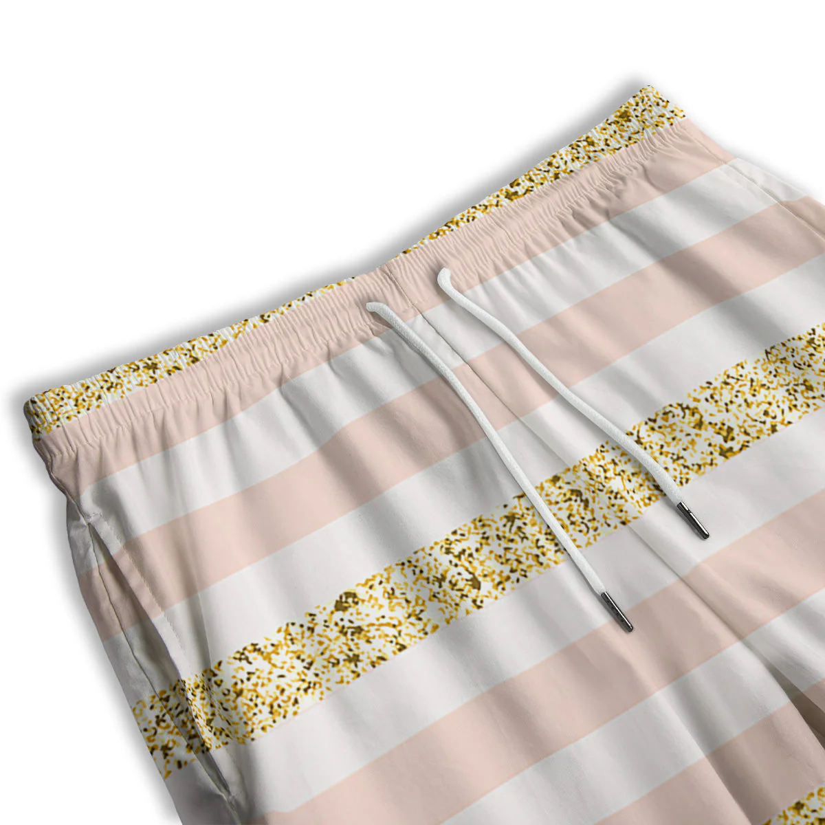 Stripe Glitter Gold Print Pattern Men's Athletic Shorts - Image 3