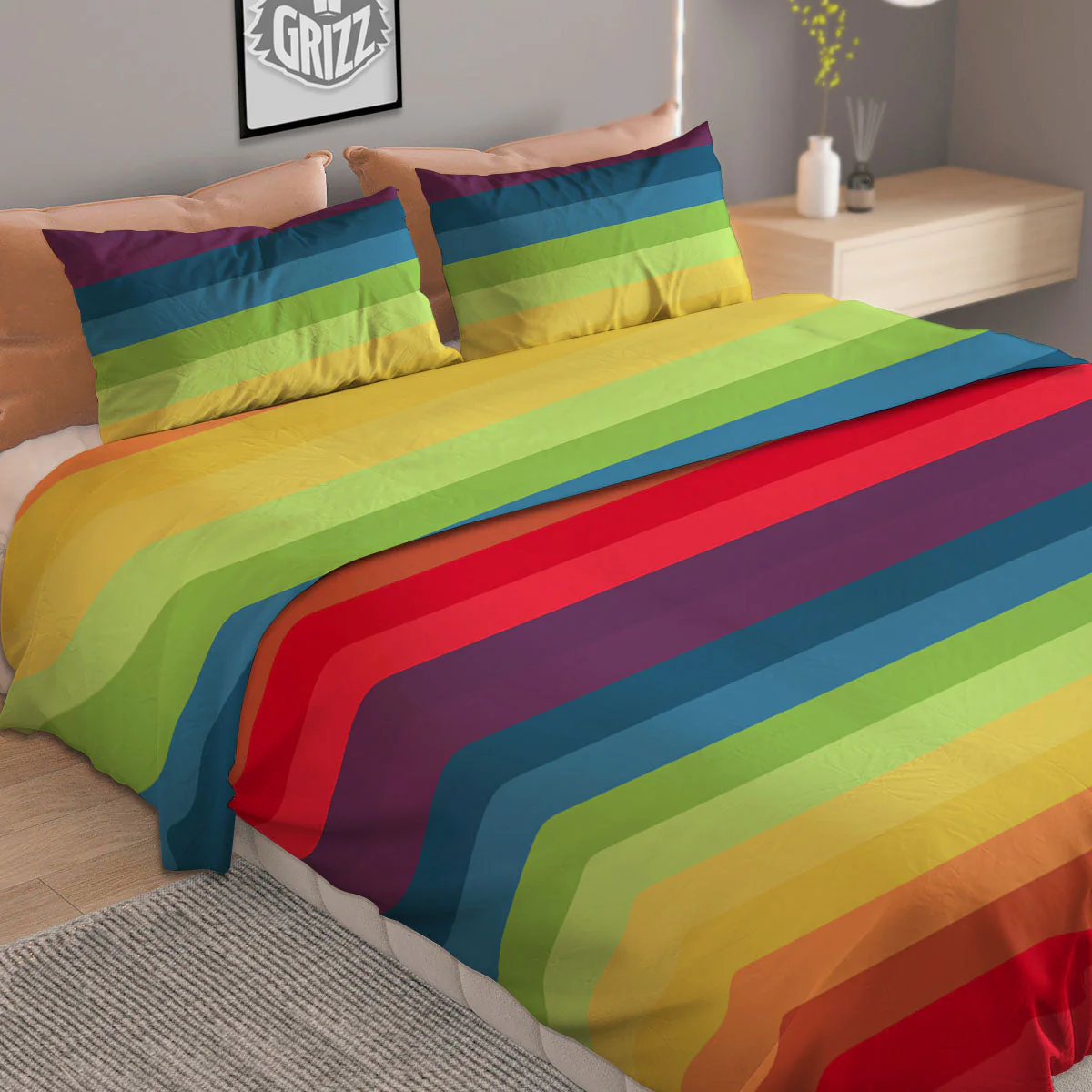 Stripe Rainbow Print Pattern Duvet Cover Bedding Set - Image 2