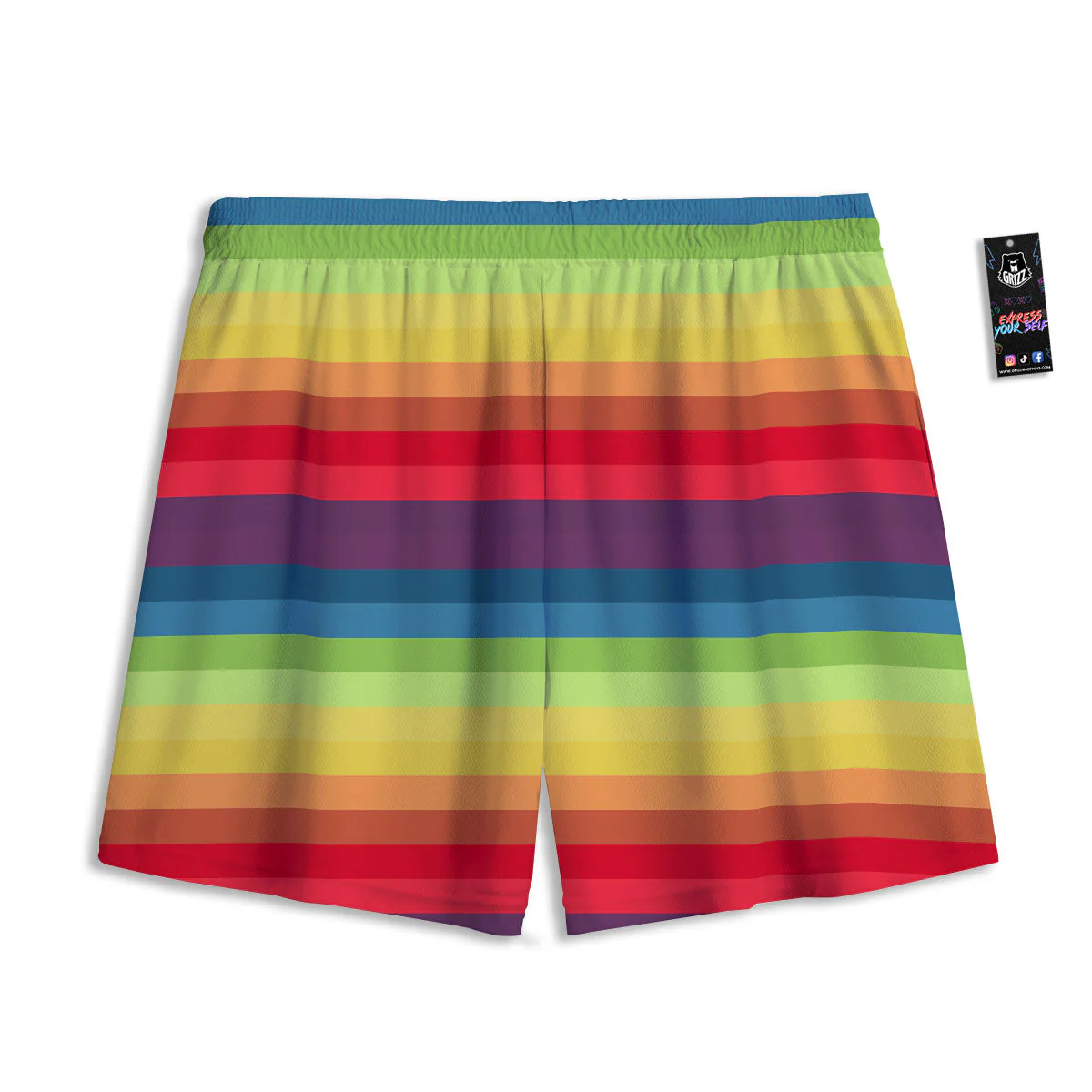 Stripe Rainbow Print Pattern Mesh Shorts - Image 2