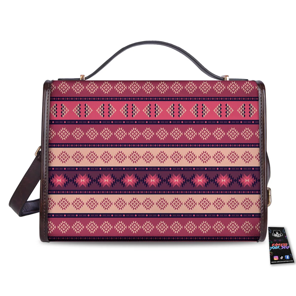 Stripe Southwestern Print Pattern Women's Satchel Bag - Image 2