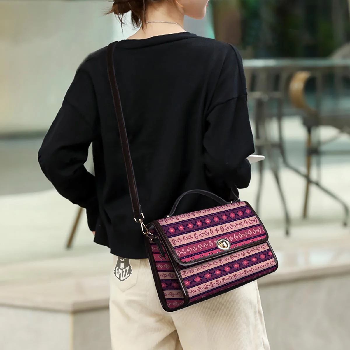 Stripe Southwestern Print Pattern Women's Satchel Bag - Image 3