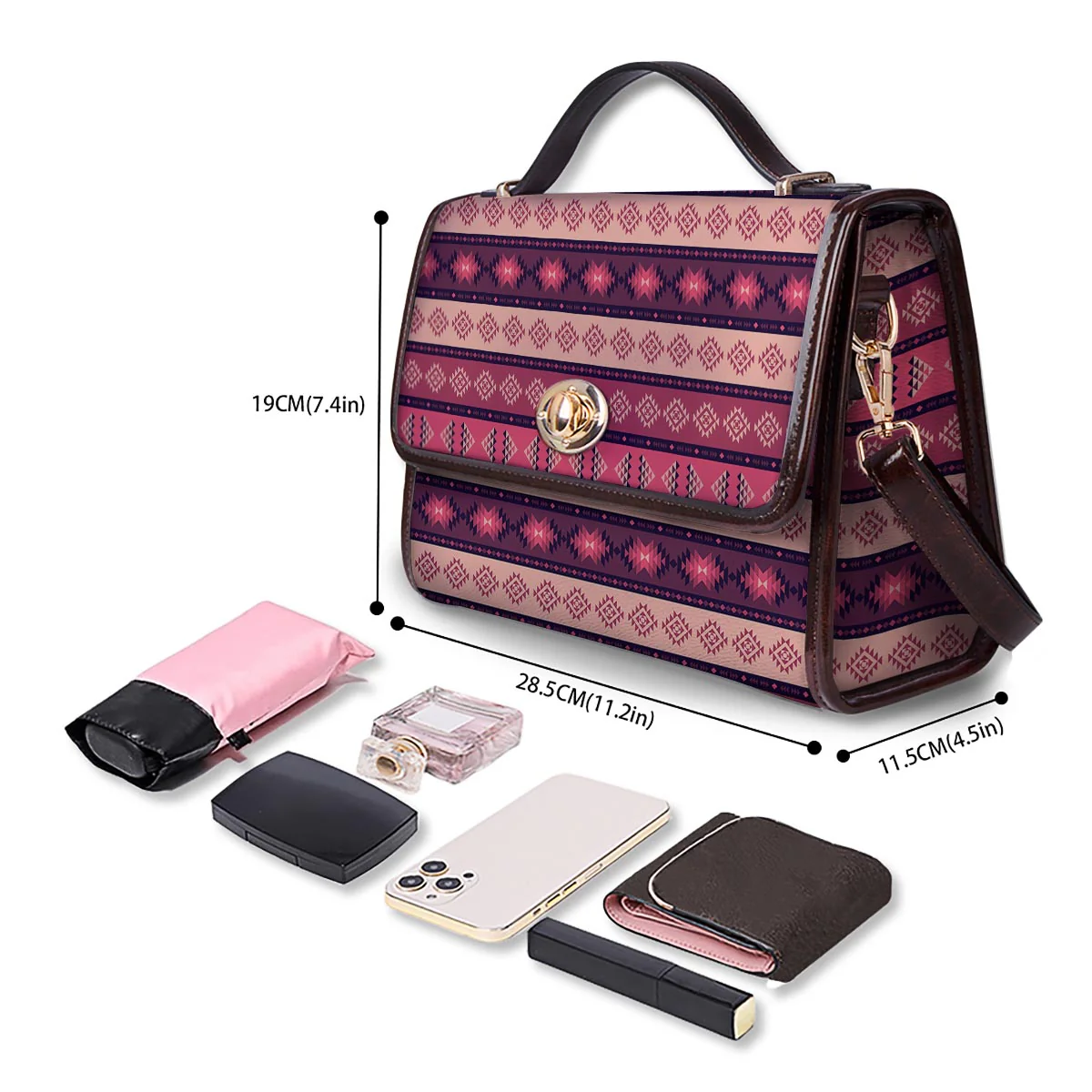 Stripe Southwestern Print Pattern Women's Satchel Bag - Image 4