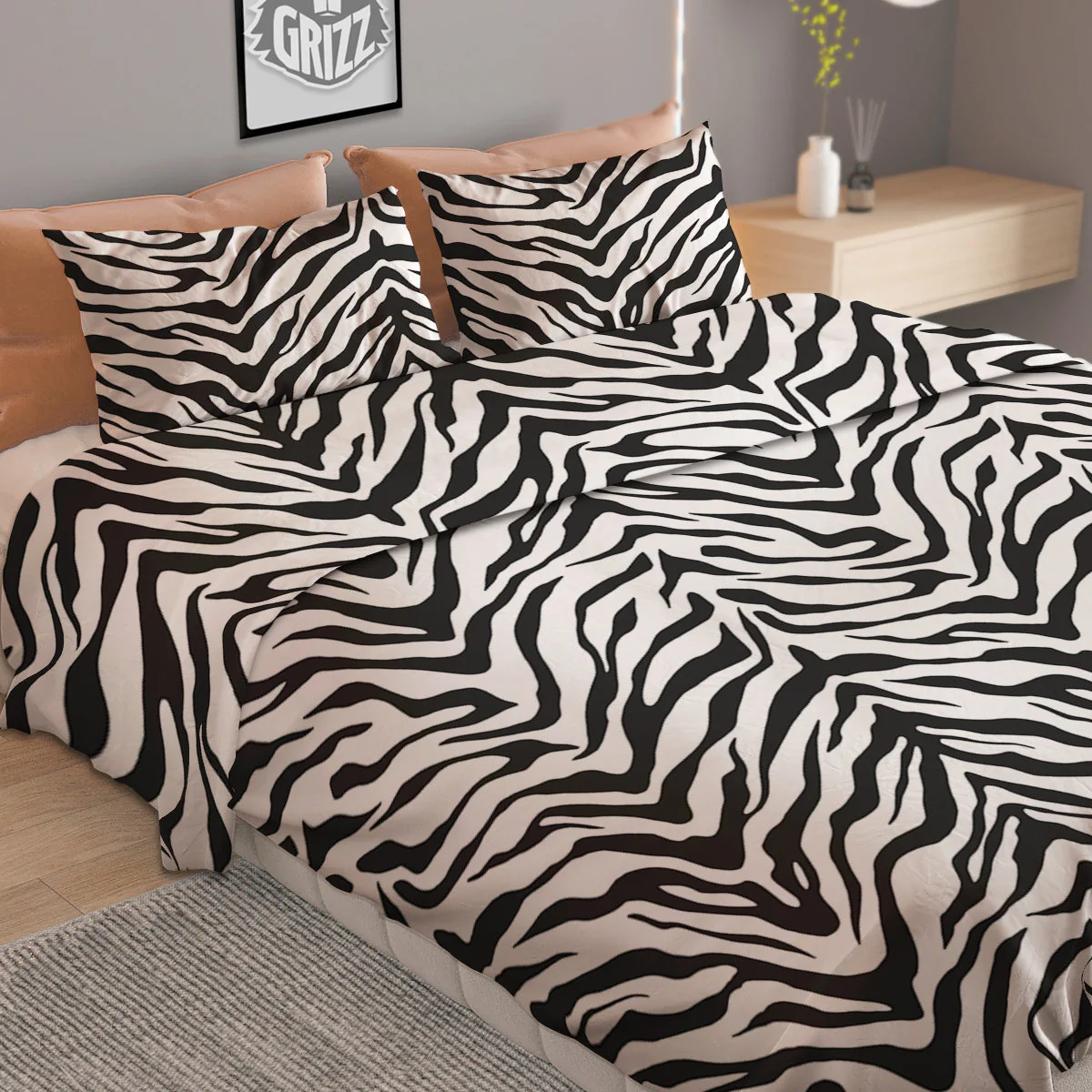Stripe White Tiger Print Pattern Duvet Cover Bedding Set - Image 2