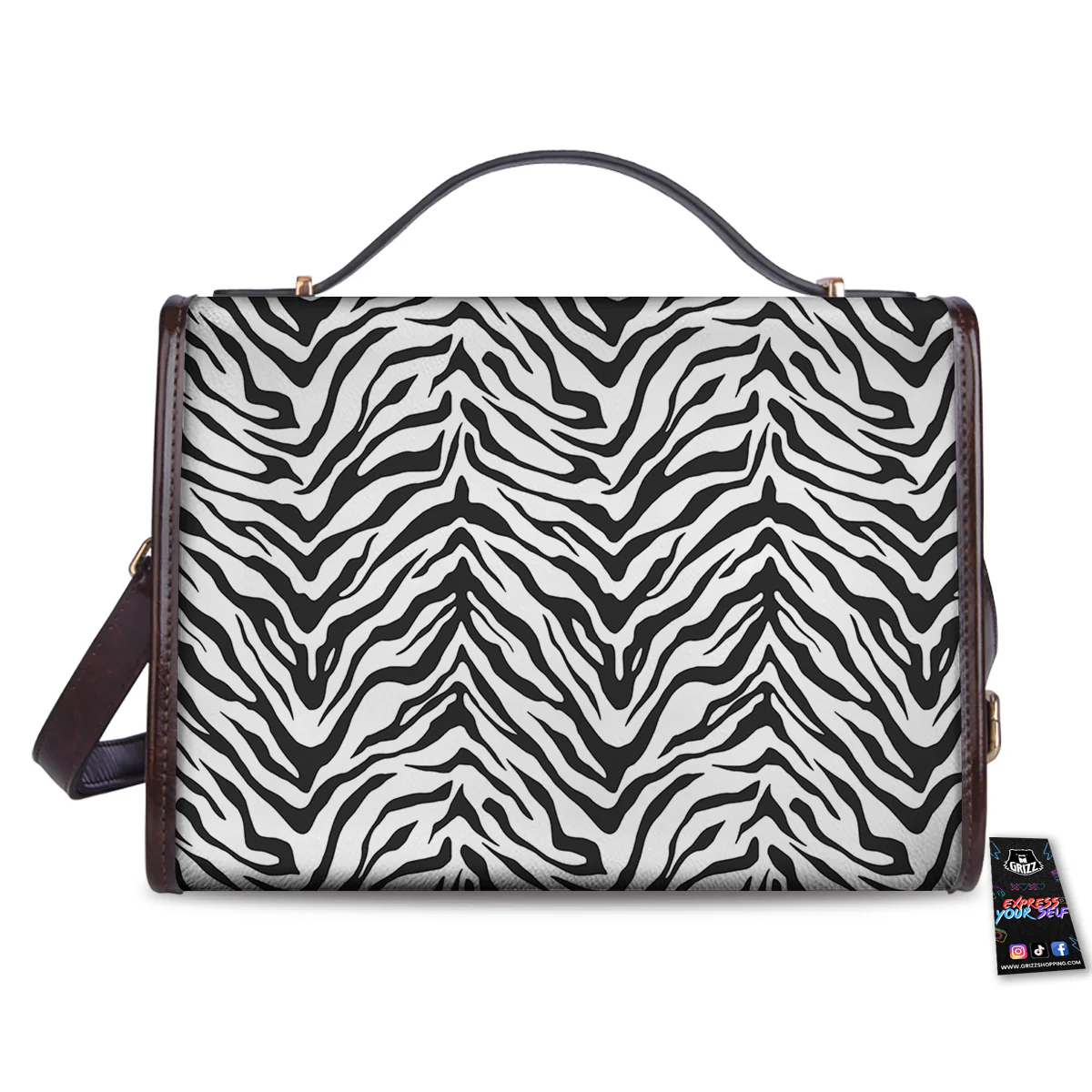 Stripe White Tiger Print Pattern Women's Satchel Bag - Image 2