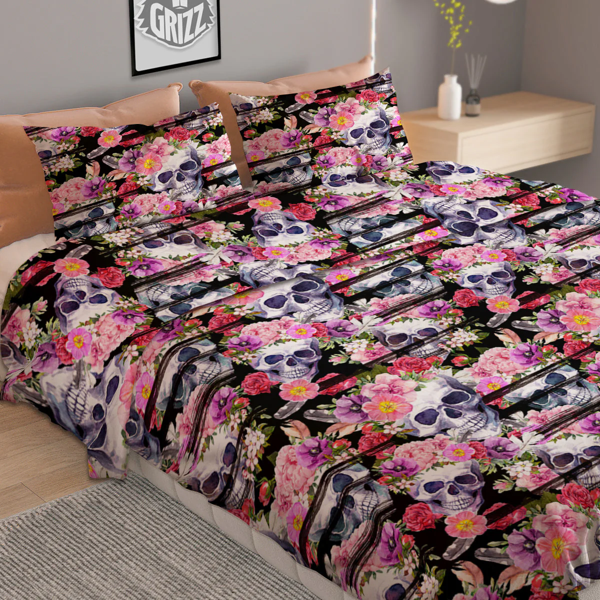 Striped Aloha Skull Print Pattern Duvet Cover Bedding Set - Image 2