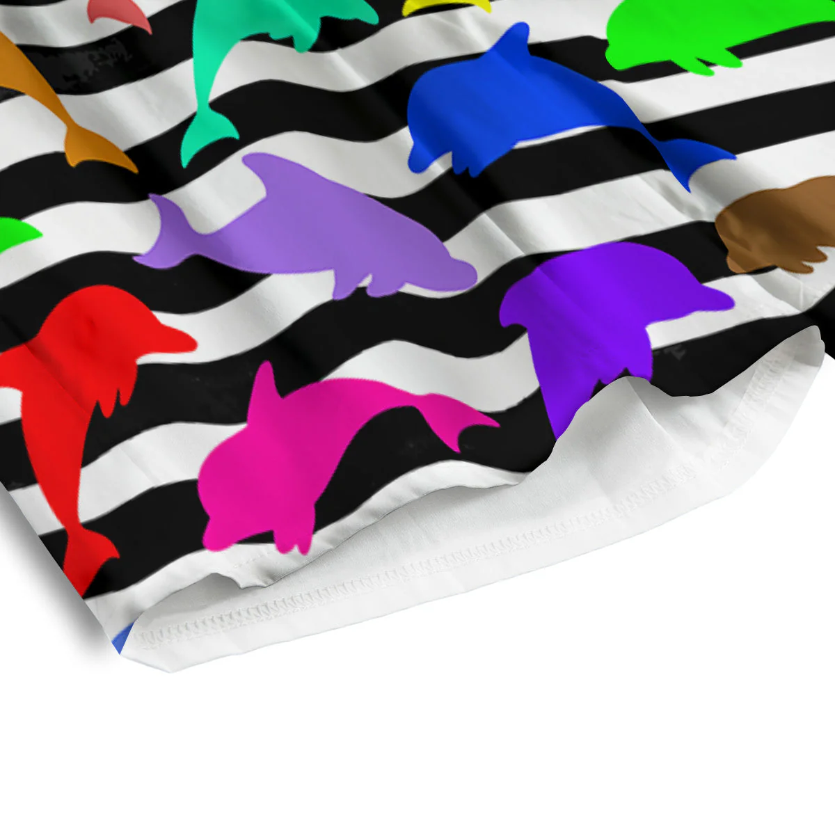 Striped And Colorful Dolphin Print Pattern Men's Athletic Shorts - Image 4