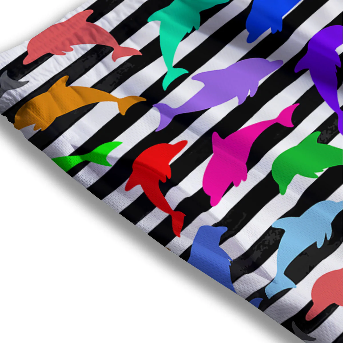 Striped And Colorful Dolphin Print Pattern Mesh Shorts - Image 3