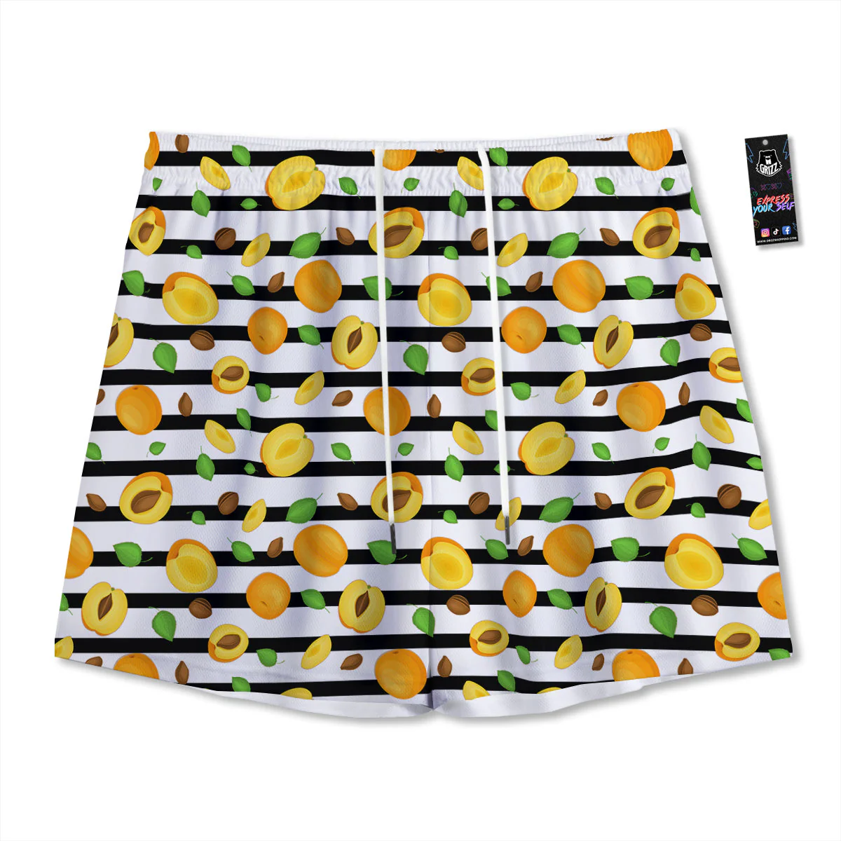 Striped Apricot Print Pattern Mesh Shorts