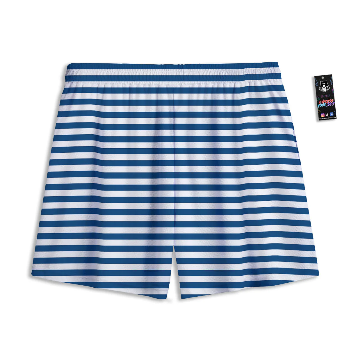 Striped Blue Print Pattern Mesh Shorts - Image 2