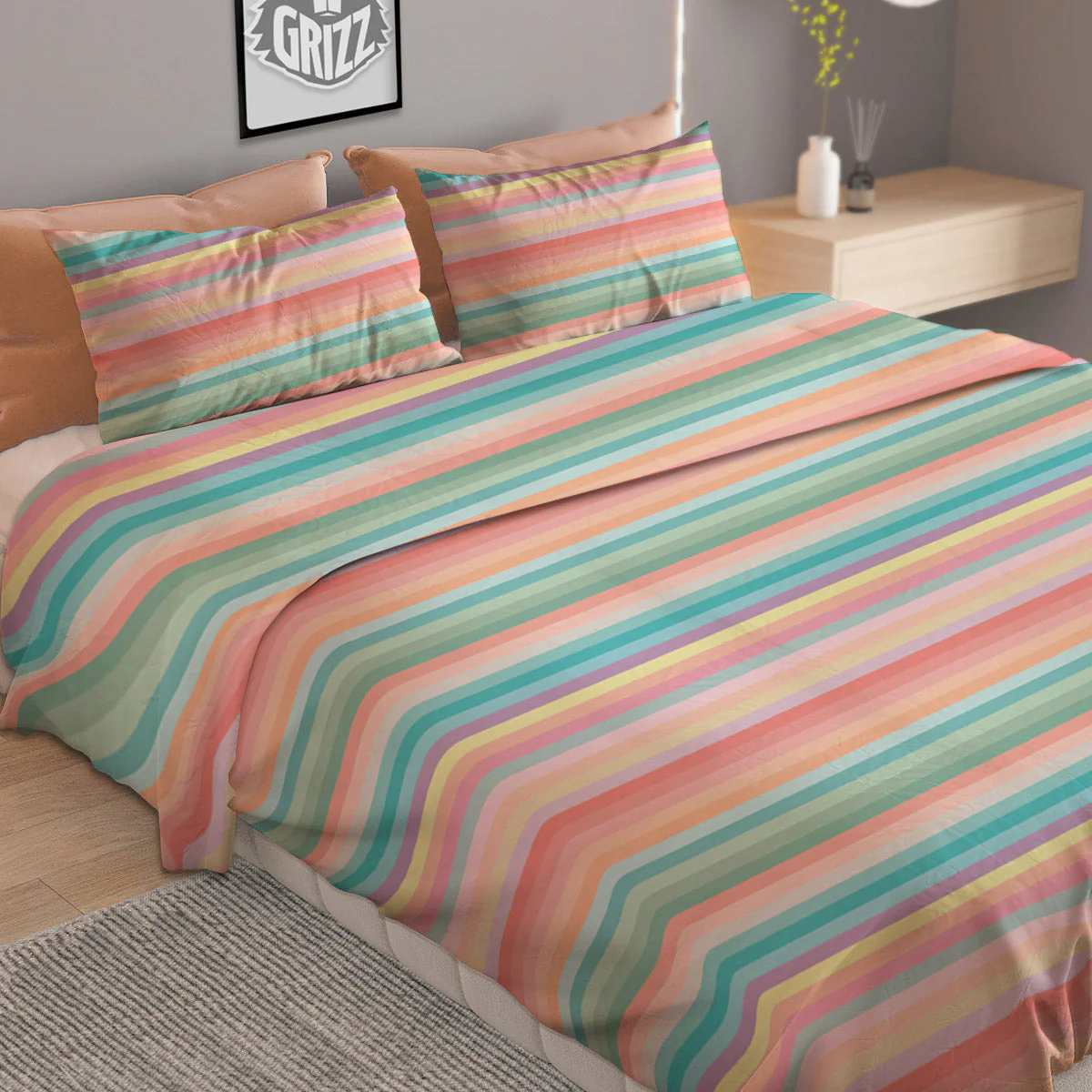 Striped Colorful Print Pattern Duvet Cover Bedding Set - Image 2