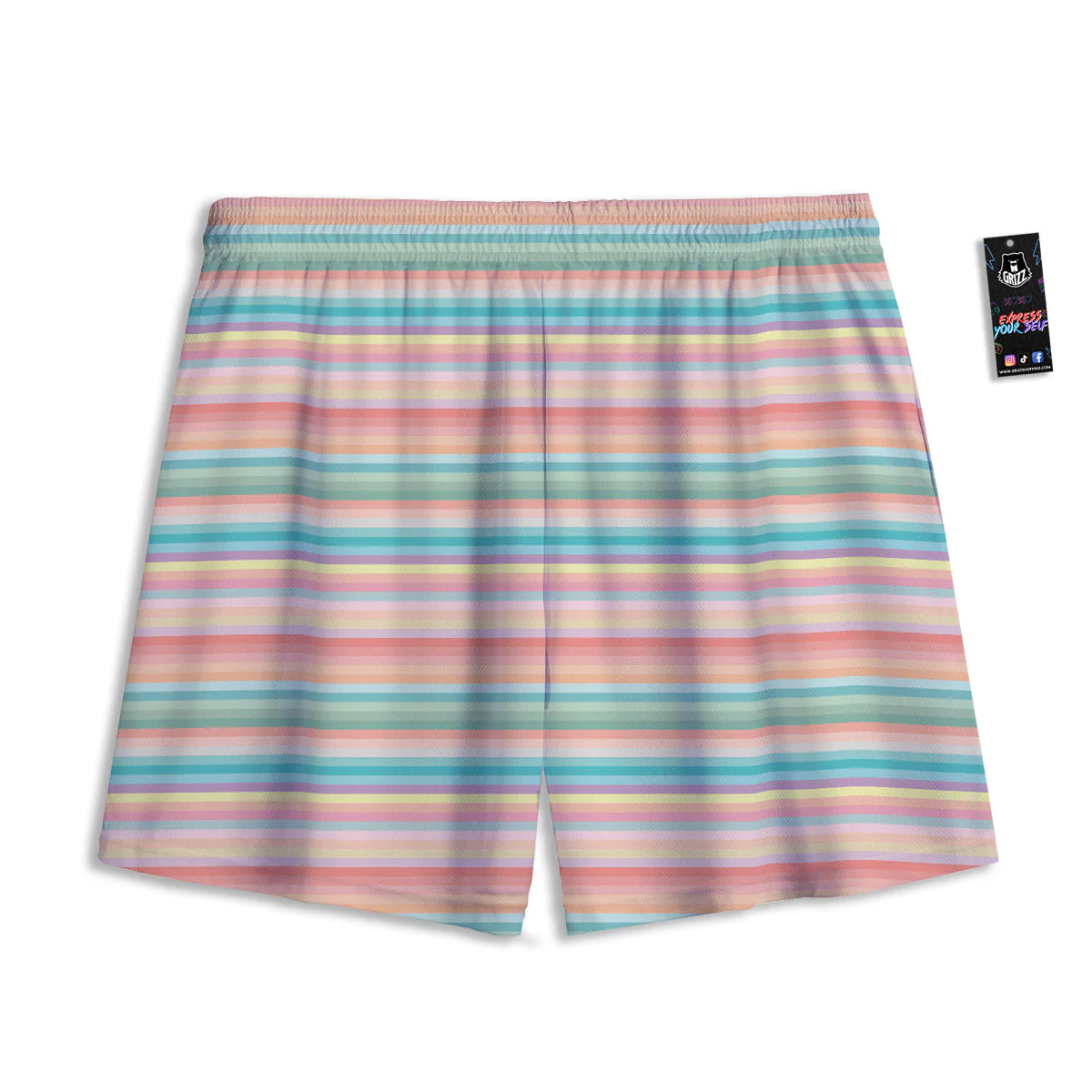 Striped Colorful Print Pattern Mesh Shorts - Image 2
