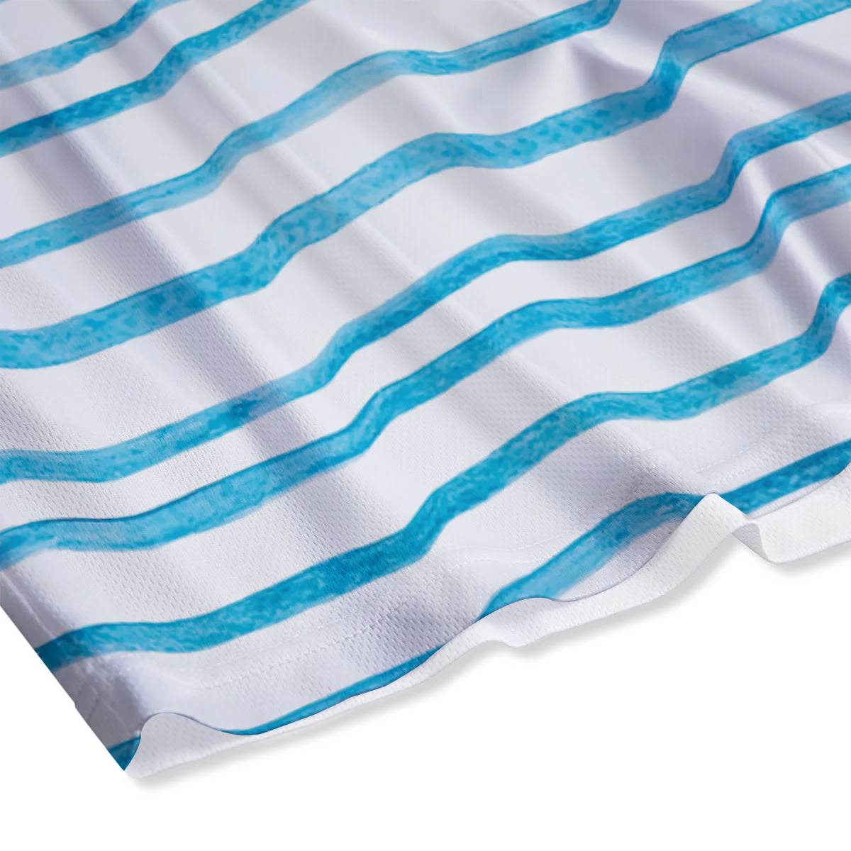 Striped Cyan And White Print Pattern Mesh Shorts - Image 4