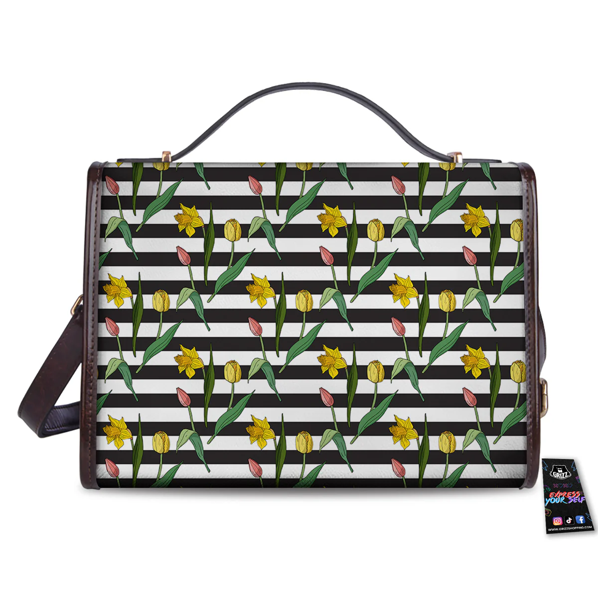 Striped Daffodil Yellow Print Pattern Women's Satchel Bag - Image 2