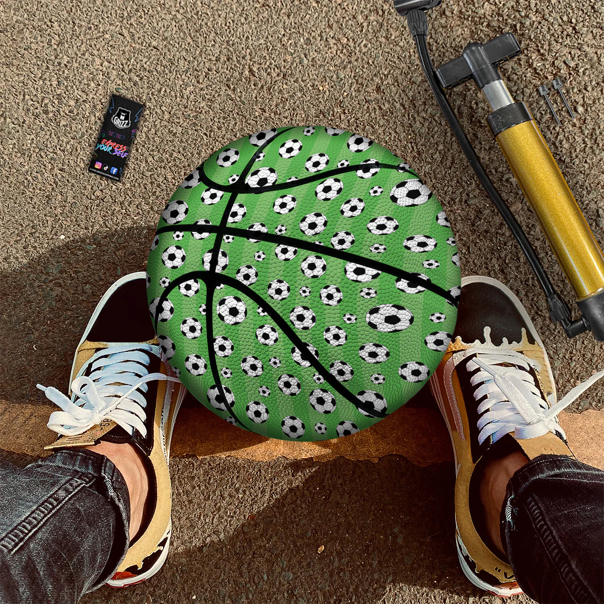 Striped Green Football Print Pattern Basketball - Image 2