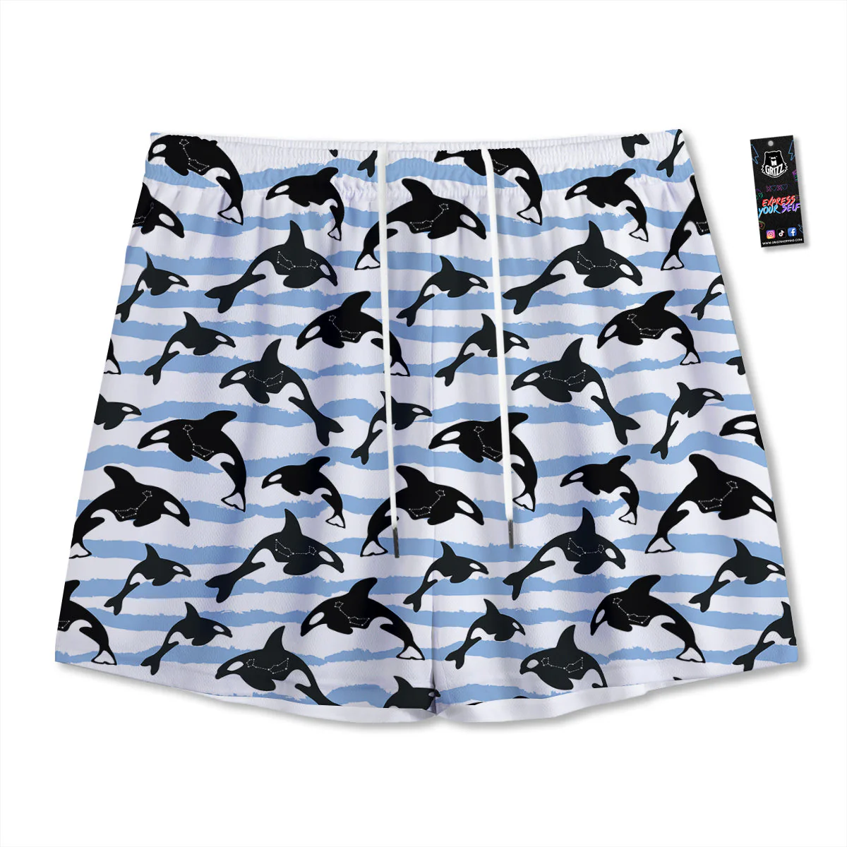 Striped Killer Whale Blue Print Pattern Mesh Shorts