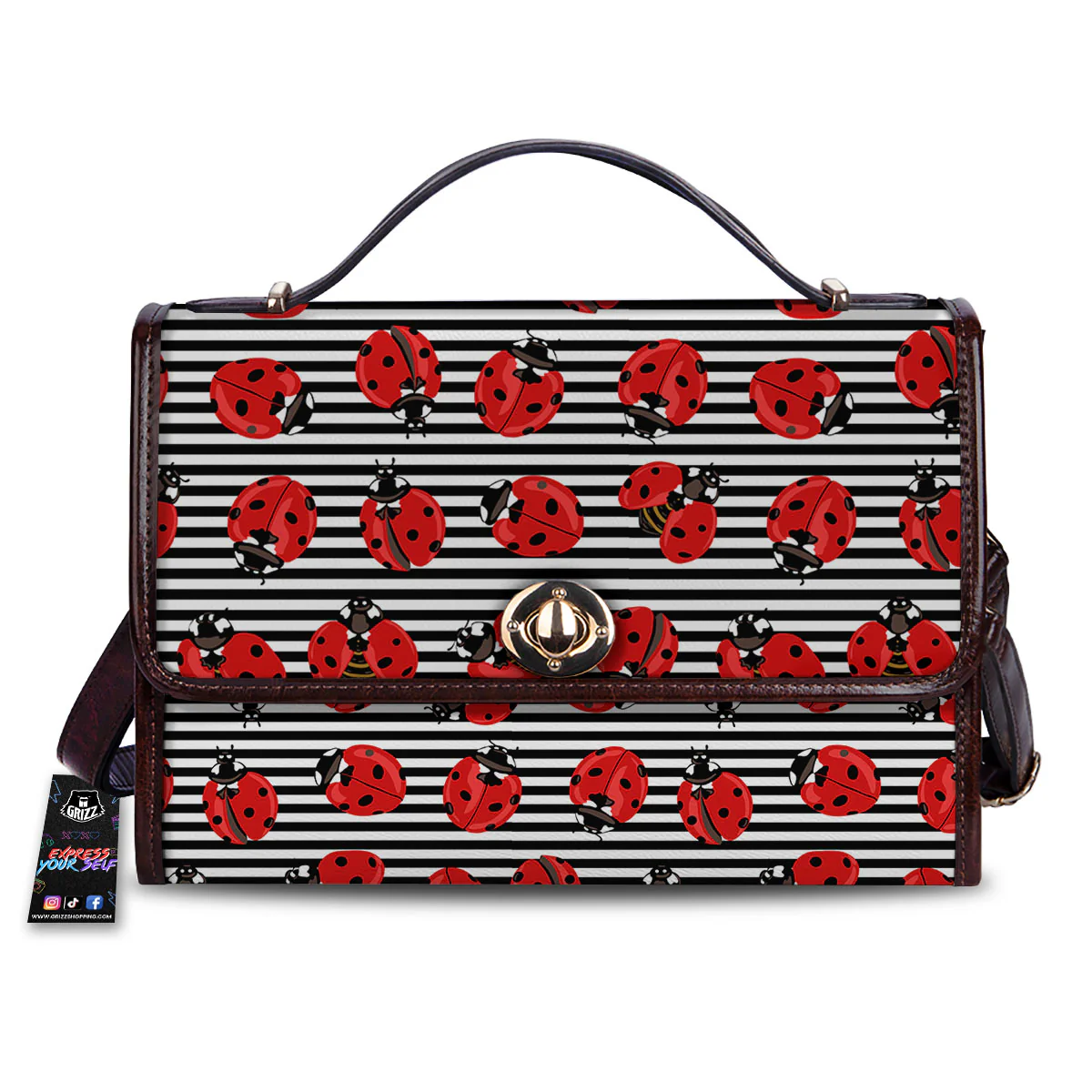 Striped Ladybug Print Pattern Women's Satchel Bag