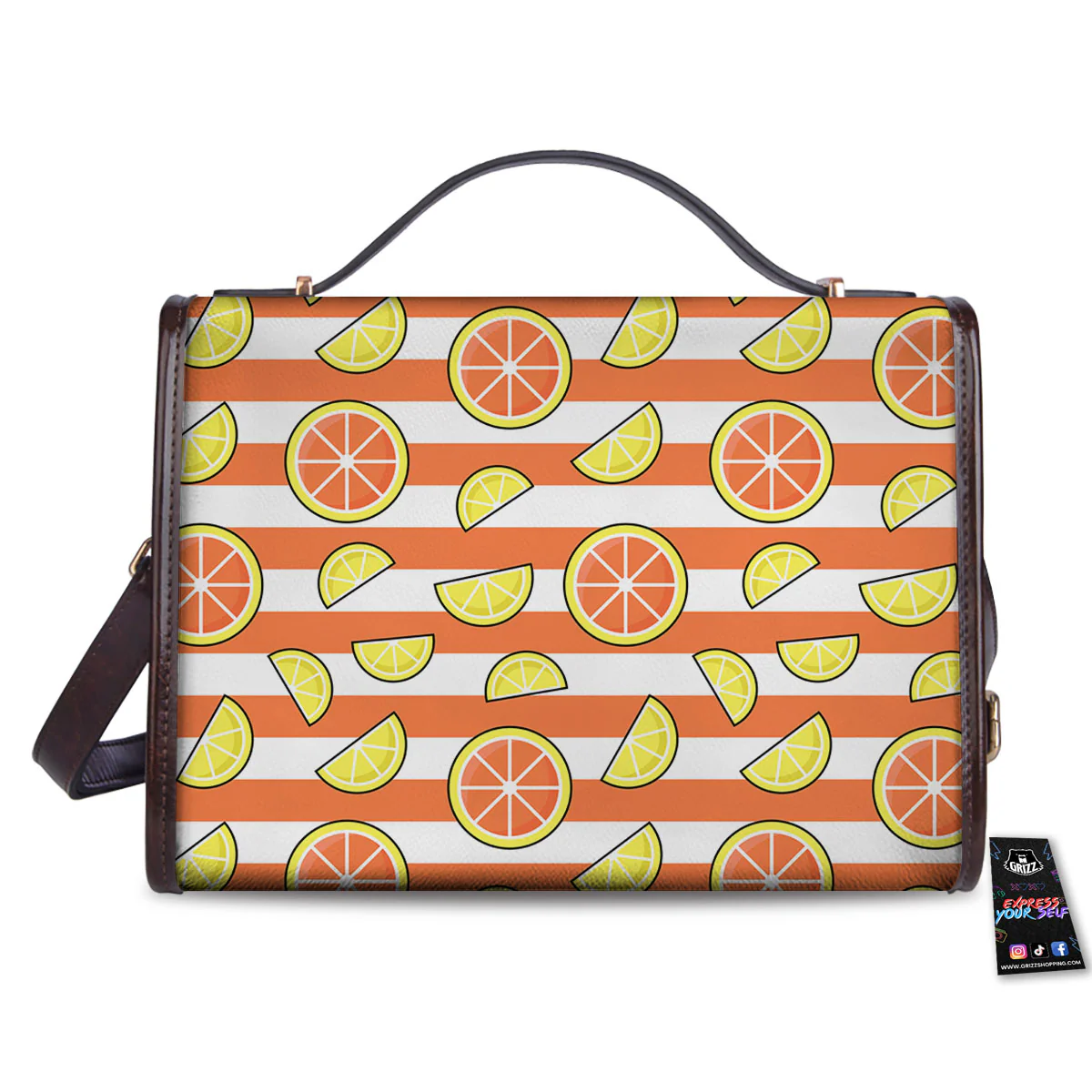 Striped Lemon And Orange Print Pattern Women's Satchel Bag - Image 2