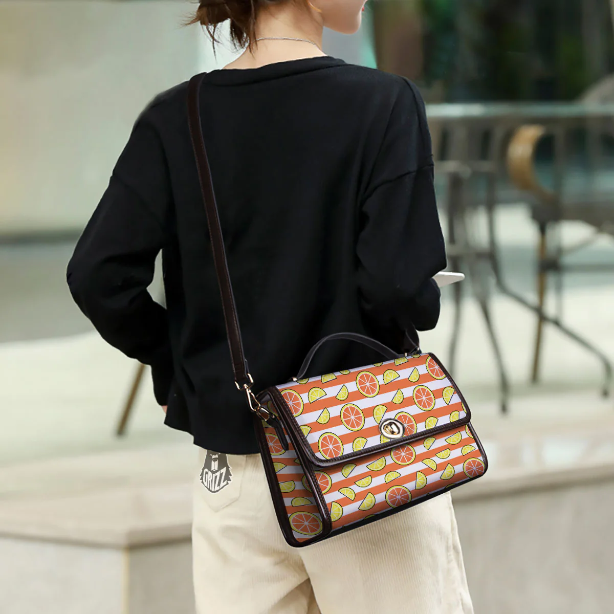Striped Lemon And Orange Print Pattern Women's Satchel Bag - Image 3