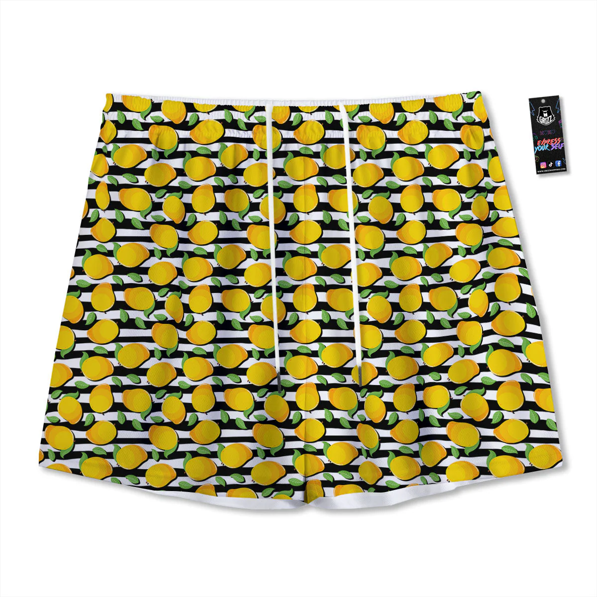 Striped Mango Fruit Print Pattern Mesh Shorts