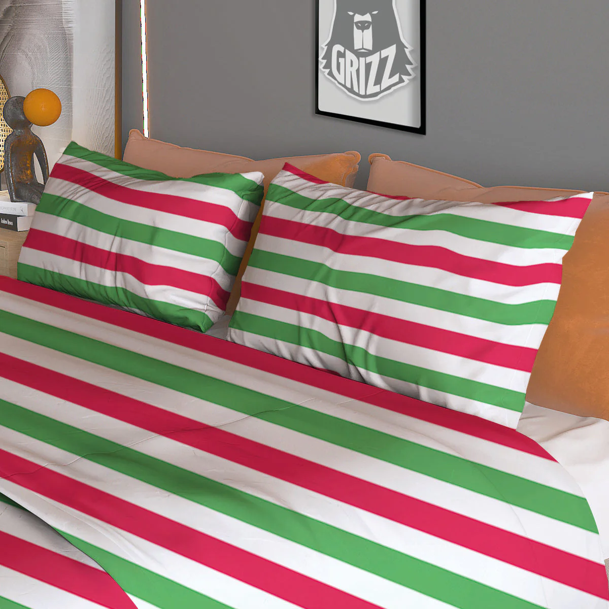 Striped Merry Christmas Print Pattern Duvet Cover Bedding Set - Image 3