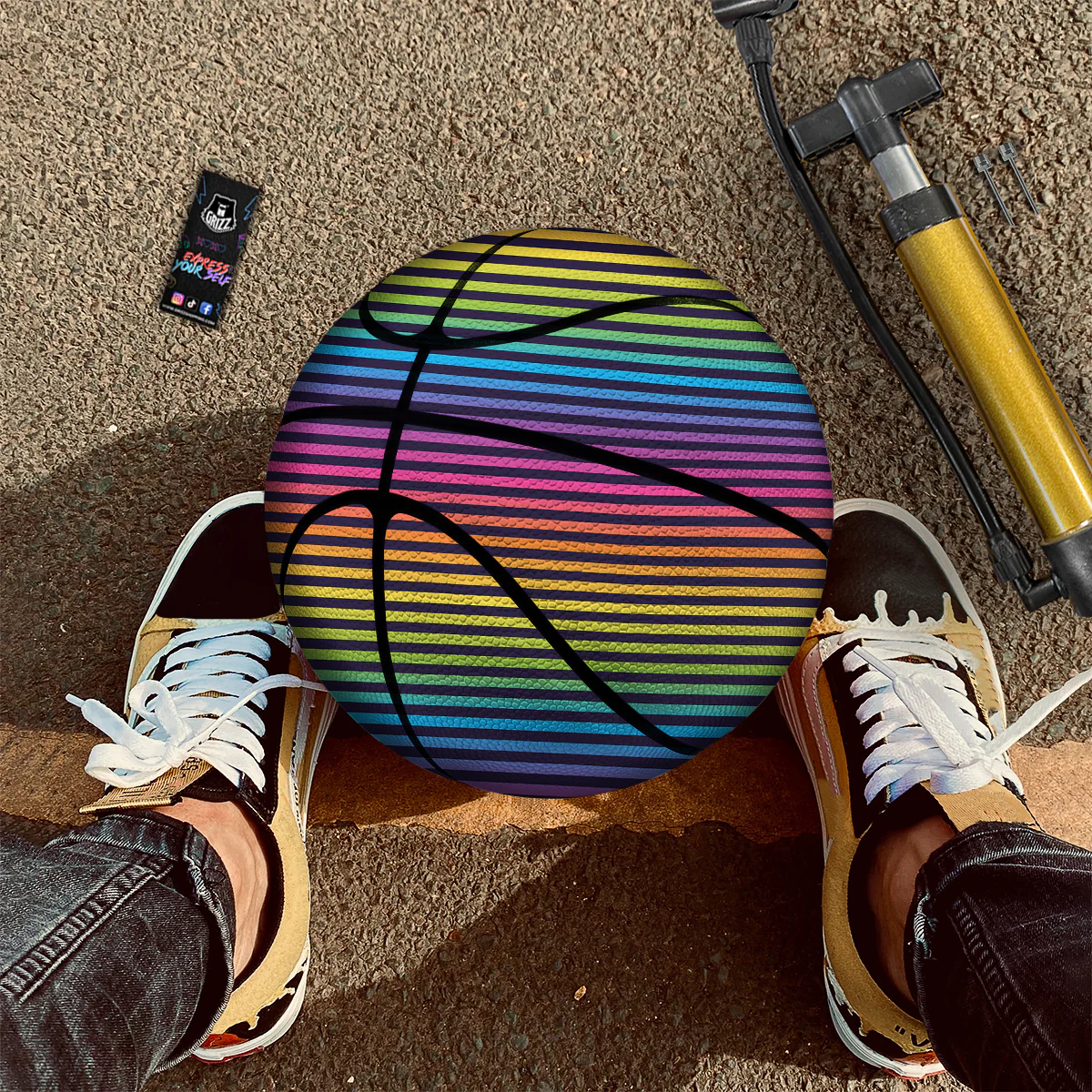 Striped Neon Rainbow Print Basketball - Image 2