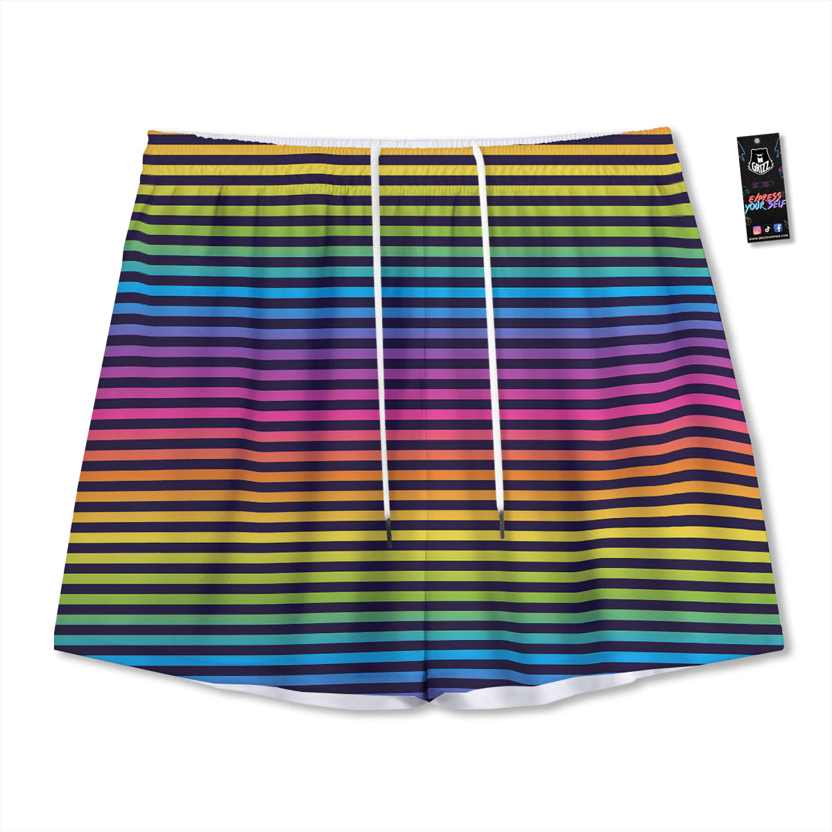 Striped Neon Rainbow Print Mesh Shorts