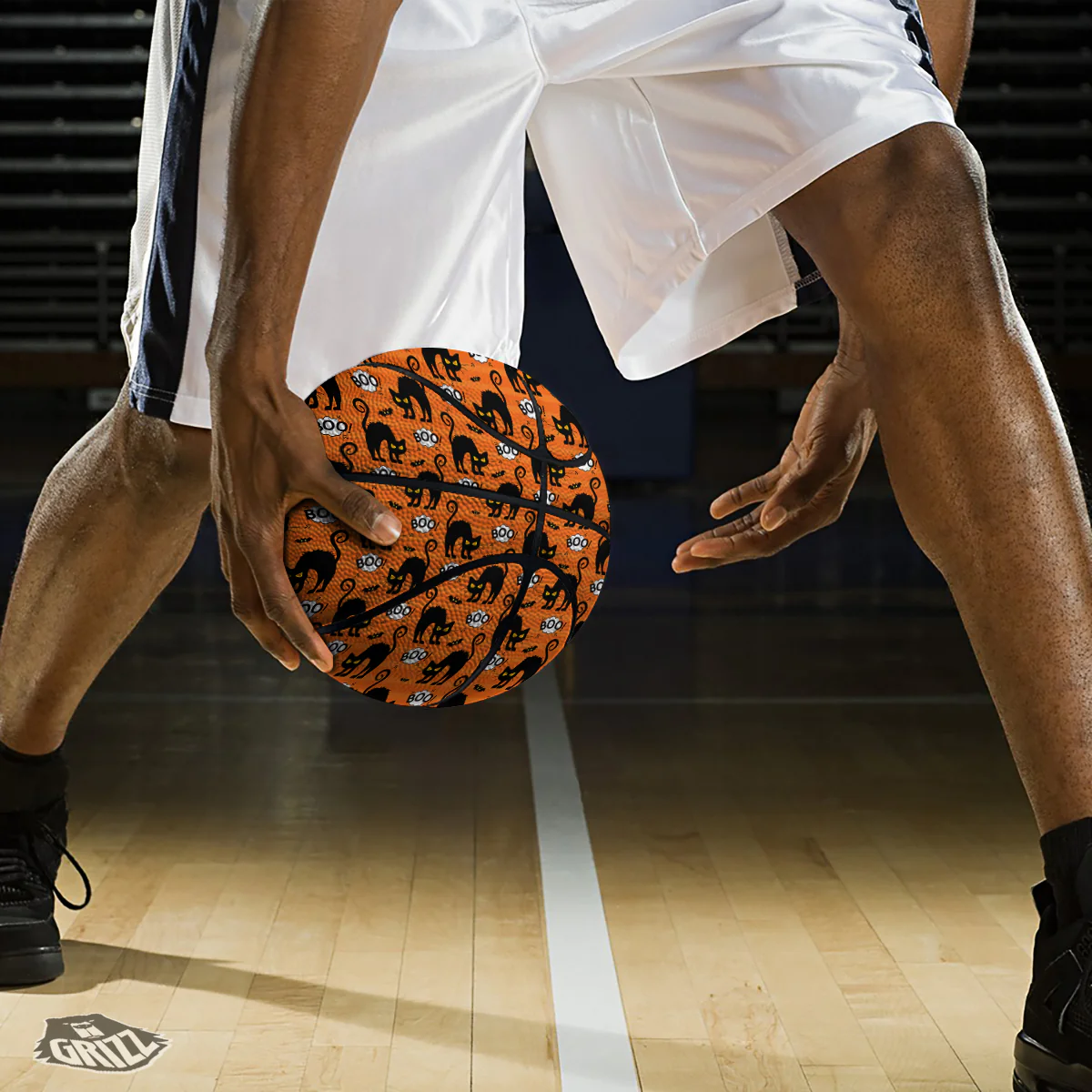 Striped Orange Black Cat Angry Print Pattern Basketball - Image 3