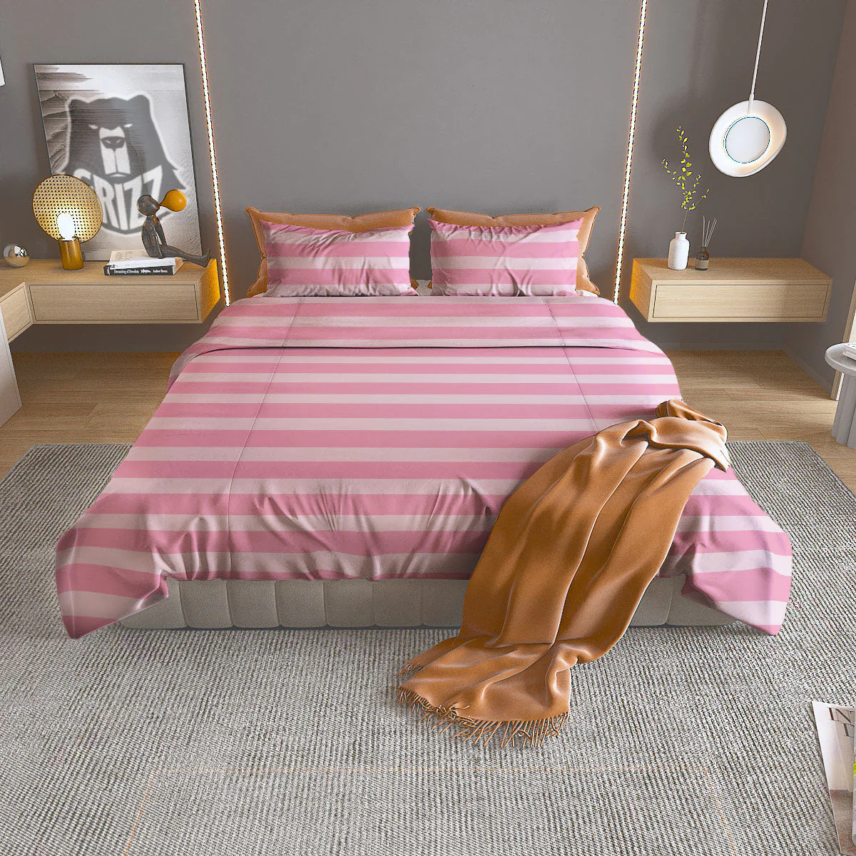 Striped Pink Print Pattern Duvet Cover Bedding Set