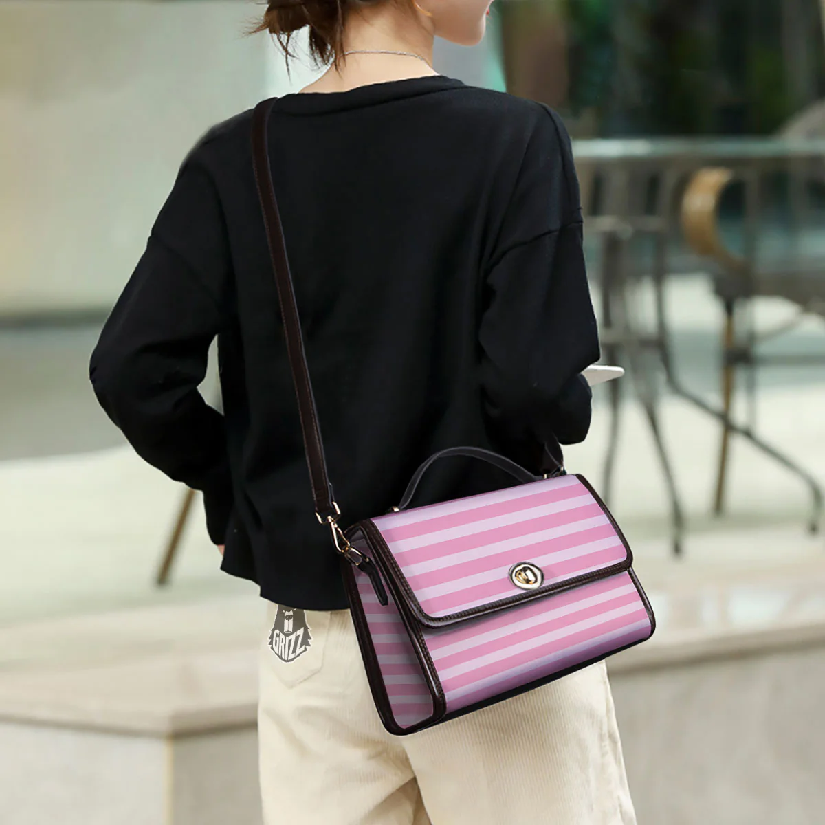 Striped Pink Print Pattern Women's Satchel Bag - Image 3