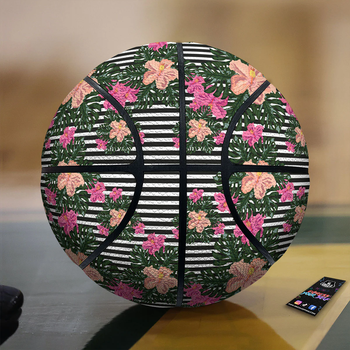 Striped Plumeria Flower Print Pattern Basketball